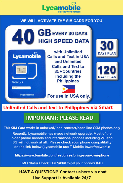 USA Travel SIM Card LYCA (Including Hawaii and Puerto Rico) 40 GB of High-Speed Data in USA