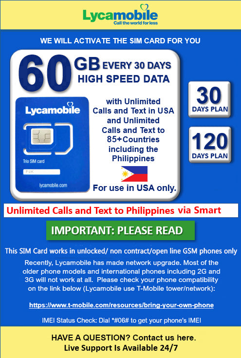 USA Travel SIM Card LYCA (Including Hawaii and Puerto Rico) 40 GB of High-Speed Data in USA 120DAYS