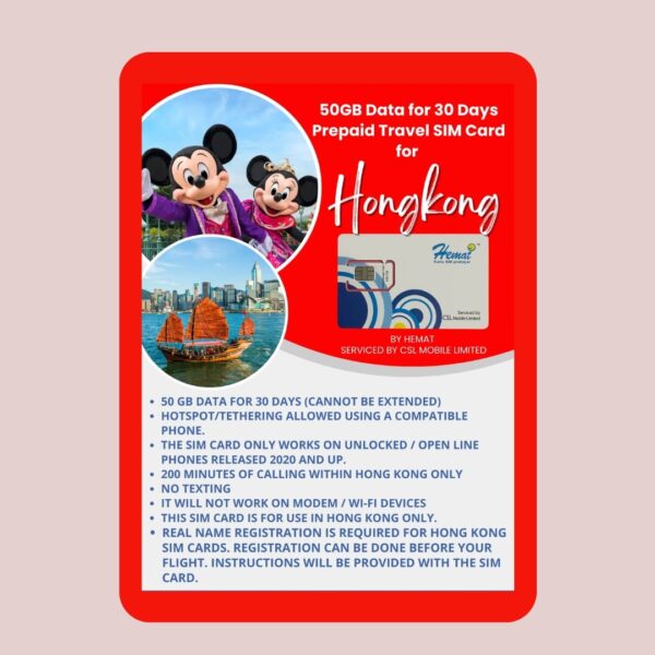 Hongkong 50GB Data for 30 Days SIM Card by Hemat